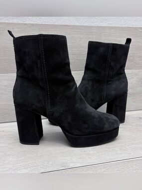 DUNE London Oona Boots Black Suede Platform Side Zip Ankle Boots Size EU 39